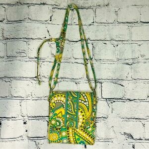 VERA BRADLEY Tiny Traveler Crossbody LEMON PARFAIT Wallet, Yellow Gray Paisley